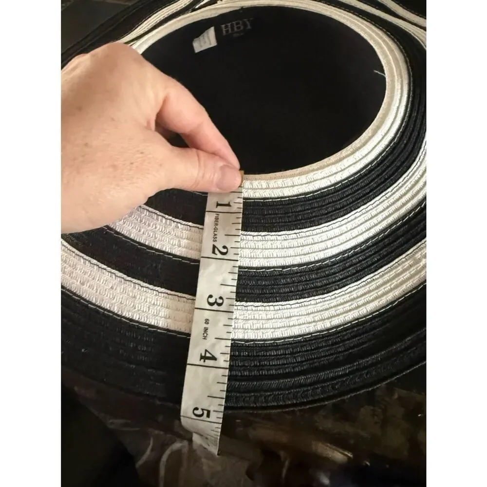 HBY Miami Women Straw Hat Black And White Wide Brim One Size Paper Straw Beach